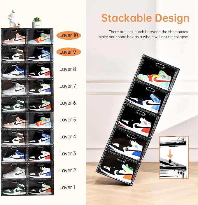 New 8 Pack Shoe Boxes Stackable, Large Shoe Storage Organizer - Image 6