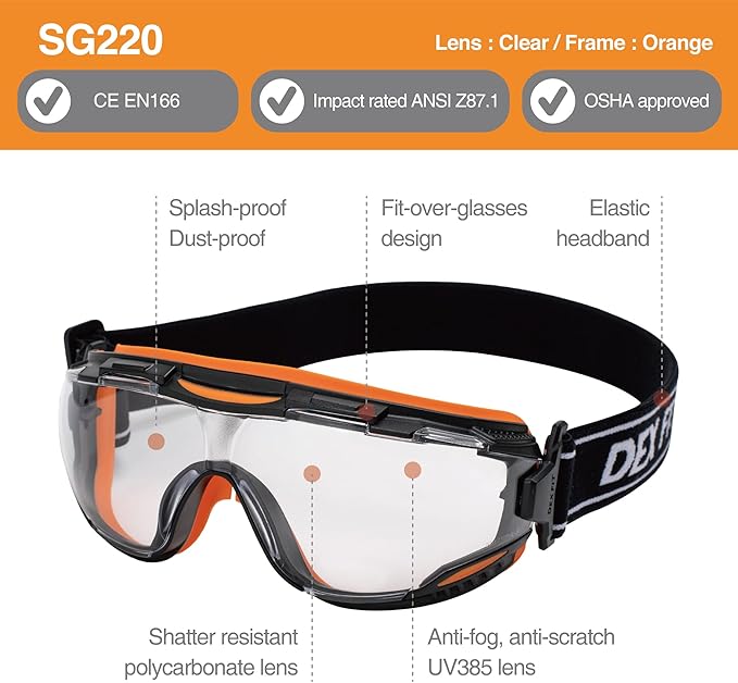 DEX FIT Protective Safety Goggles SG220; Anti Fog & Scratch, Z87 Eye Protection - Image 2
