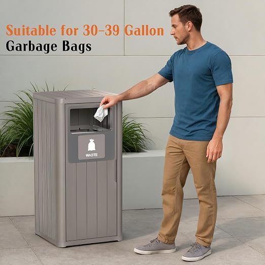 Outdoor Single Barrel Trash Can, Waterproof Resin Garbage Can - Image 5