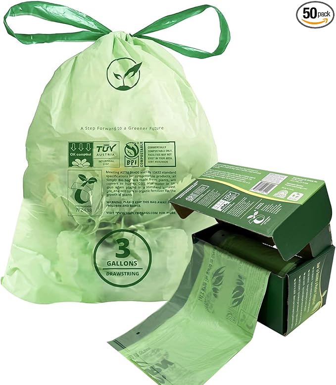 3 Gallon Compostable Trash Bags Drawstring, Heavy Duty Extra Thick 1 Mil by Lokingrise