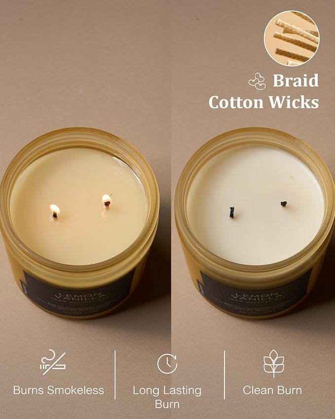 M&SENSE Candles Lemon Vanilla Scented, 11.6oz 70 Hour Long Lasting Candles - Image 5