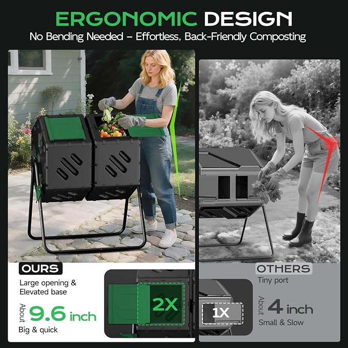 Compost Tumbler 45 Gallon/170L, Easy-Assemble Dual Chamber Compost Bin Outdoor - Image 6