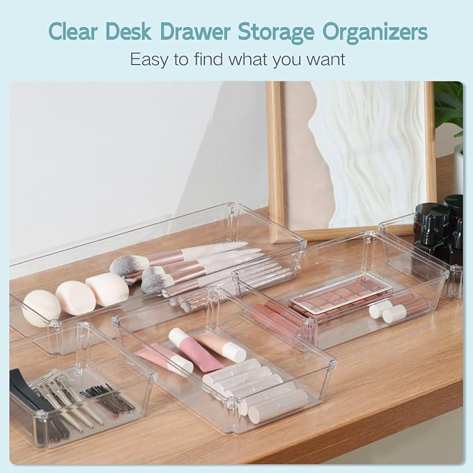 12 Pack Large Clear Plastic Drawer Organizer Trays, Desk Drawer Organizers and - Image 7