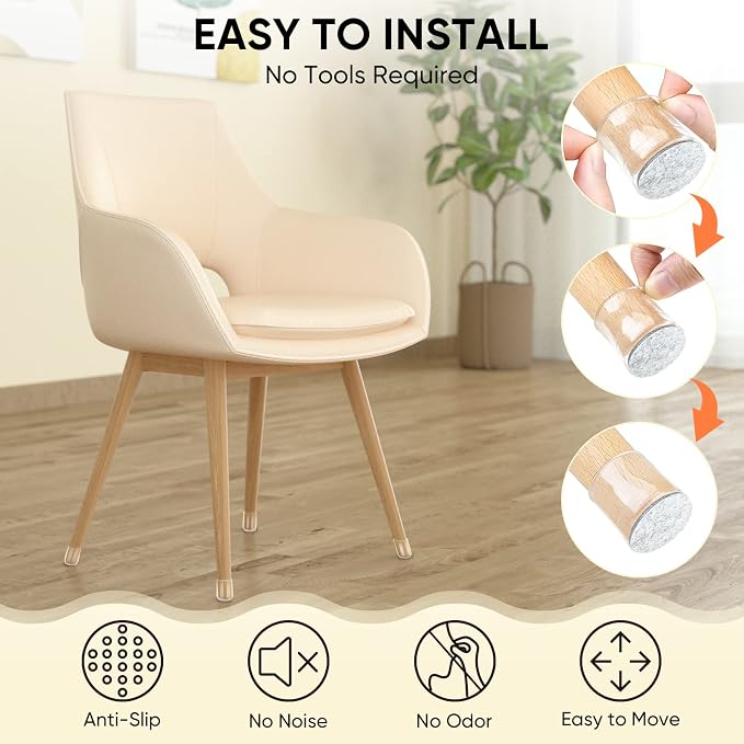 BALEINE 32 Pack Silicone Chair Leg Floor Protectors, Stool Leg Protectors Cap - Image 5