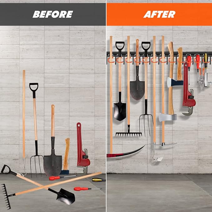 51'' All Metal Garden Tool Organizer Adjustable Garage Tool Organizer Wall - Image 4