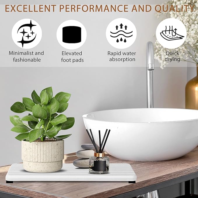 2PCS Water Absorbing Stone Tray, Quick Drying Stone Sink Tray, Water Absorbent - Image 4