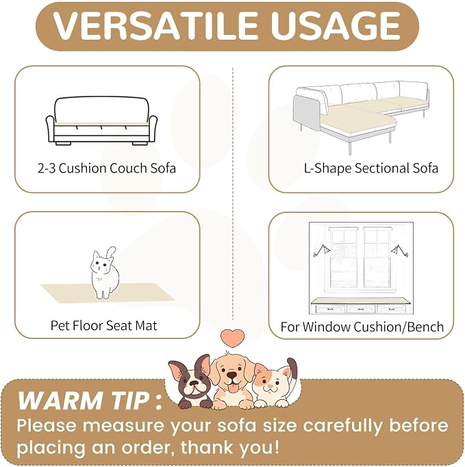 OTOB Couch Cover for Dogs Washable, Non Slip Plush Fuzzy Sofa Covers for 3 - Image 6