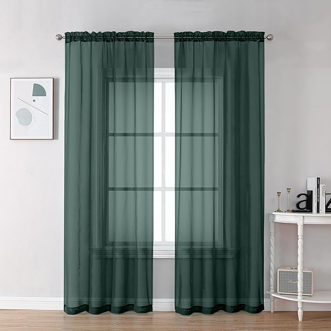 Chyhomenyc Hunter Green Sheer Curtains 78 Inches Long 2 Panels Set by Chyhomenyc
