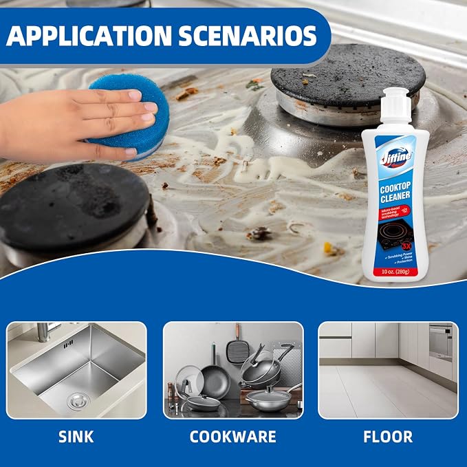 Glass Cooktop Cleaner Kit & Polish - 10 oz Stove Top Cleaner - Image 2