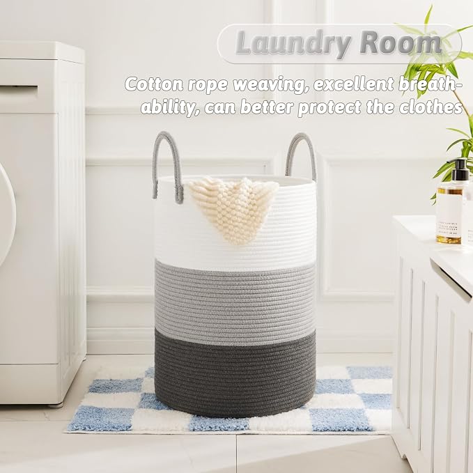 Laundry Basket, Woven Cotton Rope Laundry Hamper, 40L - Image 2