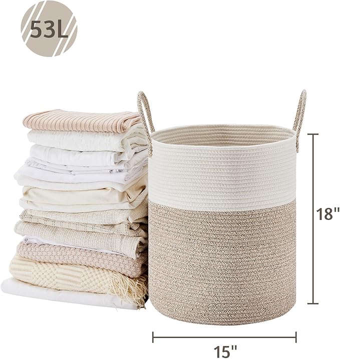 VIPOSCO Large Laundry Hamper, Tall Woven Rope Storage Basket - Image 5
