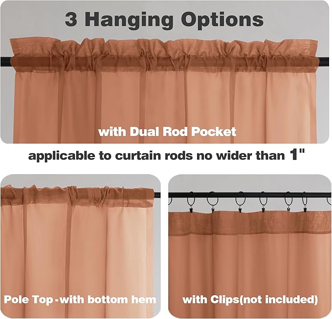 Chyhomenyc Burnt Orange Sheer Curtains 84 Inch Length 2 Panels, Light Filtering - Image 7