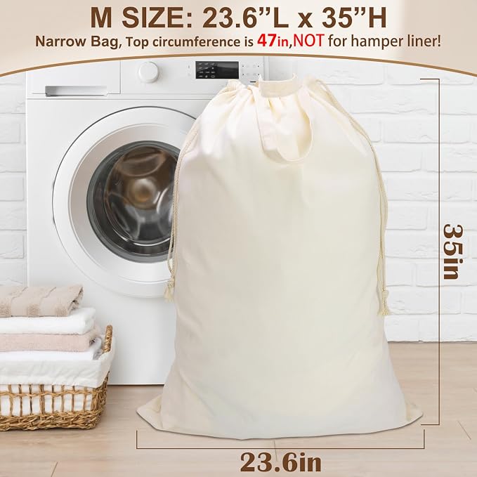 Canvas Laundry Bag with Handles & Drawstring 23.6"x35", Dirty Clothes Travel Bag - Image 3