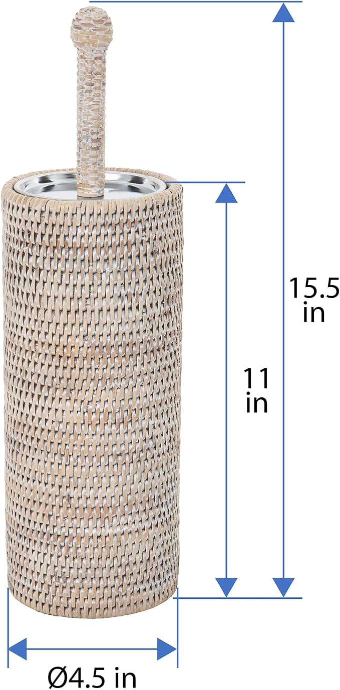 La Jolla Decorative Rattan Toilet Brush Set White Wash Handwoven Toilet Brush - Image 4