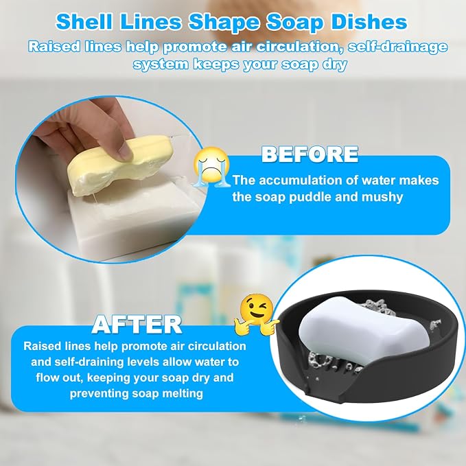 Self Draining Soap Dish, Silicone Suction Cup Soap Holder Tray Savers Container - Image 4