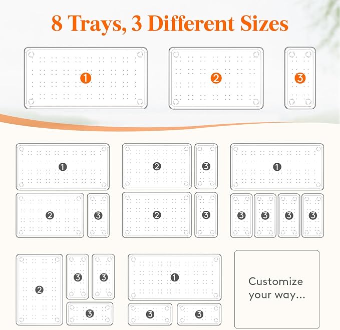 Lifewit 8 Pcs Large Bathroom Drawer Organizers, 3 Sizes Clear Plastic Storage - Image 3