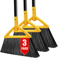 Heavy Duty Broom Outdoor and Indoor, 3 Pack Upgraded Commercial Angle Brooms by PUTNATRUE