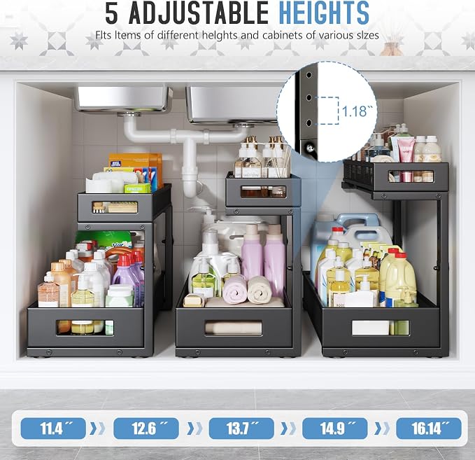 1 Pack 20.47IN Depth Under Sink Storage Organizer, Large 2-Tier Elegant Mesh - Image 5