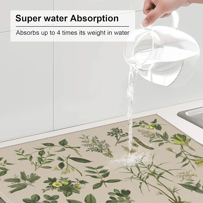 Vintage Plants Herbs Floral Color Microfiber Dish Drying Mat - Image 5