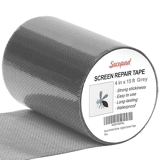 Grey Window Screen Repair Tape, 4 in X 15 FT Screen Repair Kit by Secopad
