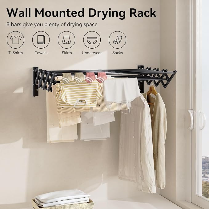 APEXCHASER Clothes Drying Rack Wall Mount, Laundry Drying Rack, Accordion - Image 6