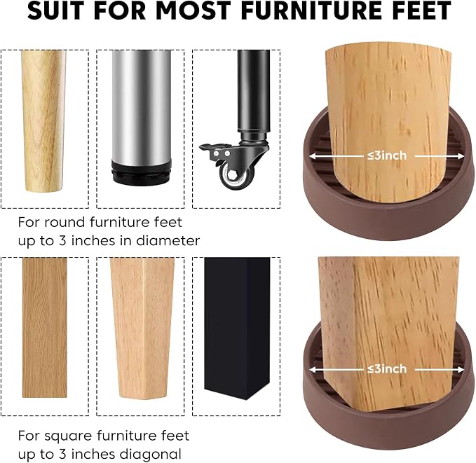 8Pcs 3"*3" Rubber Non-Slip Furniture Pads Heavy Duty Furniture Casters Cups - Image 6