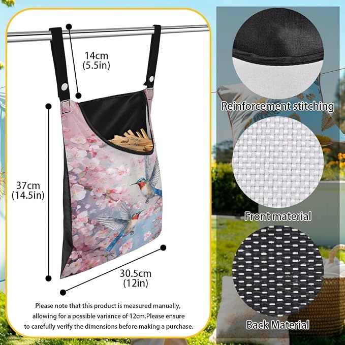 Pin Bag, Hummingbird Print Clothes Pin Hanging Bag Clothespin Storage Organizer - Image 6