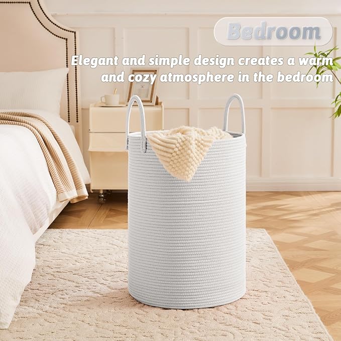 Laundry Basket, Woven Cotton Rope Laundry Hamper, 80L - Image 3