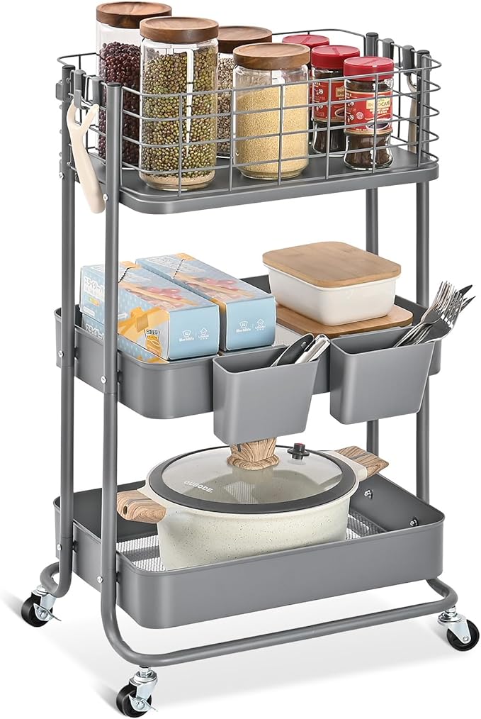 KINGRACK 3 Tier Metal Rolling Cart, Kitchen Organizers and Storage, Slim by KINGRACK