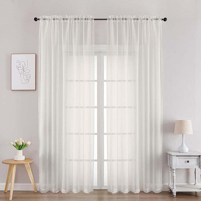 Chyhomenyc Ivory Sheer Curtains 90 Inches Long 2 Panels, Light Filtering Ivory by Chyhomenyc