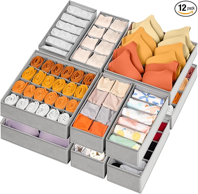 12 Pack Sock Underwear Drawer Organizer Dividers, 116 Cells Fabric Foldable by Criusia