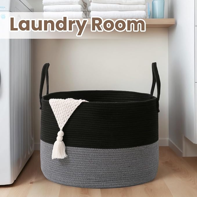 Woven Blanket Basket, 65L Large Rope Storage Bin - Image 7