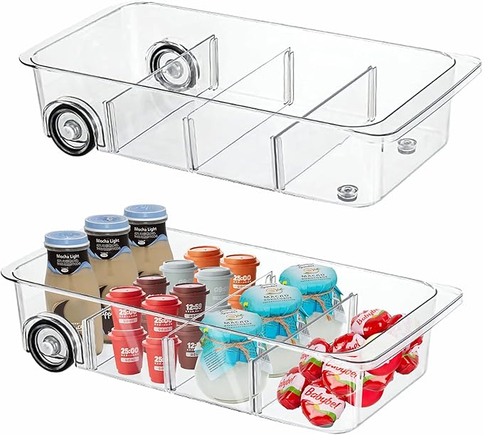 MineSign 2Pack Roll Out Fridge Caddy Bins Pull Out Drawer - Image 2