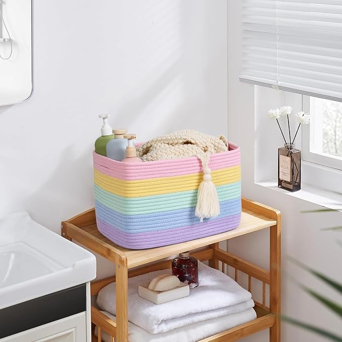Shelf Baskets for Organizing, Woven Storage Basket for Shelves，Cotton Rope - Image 8