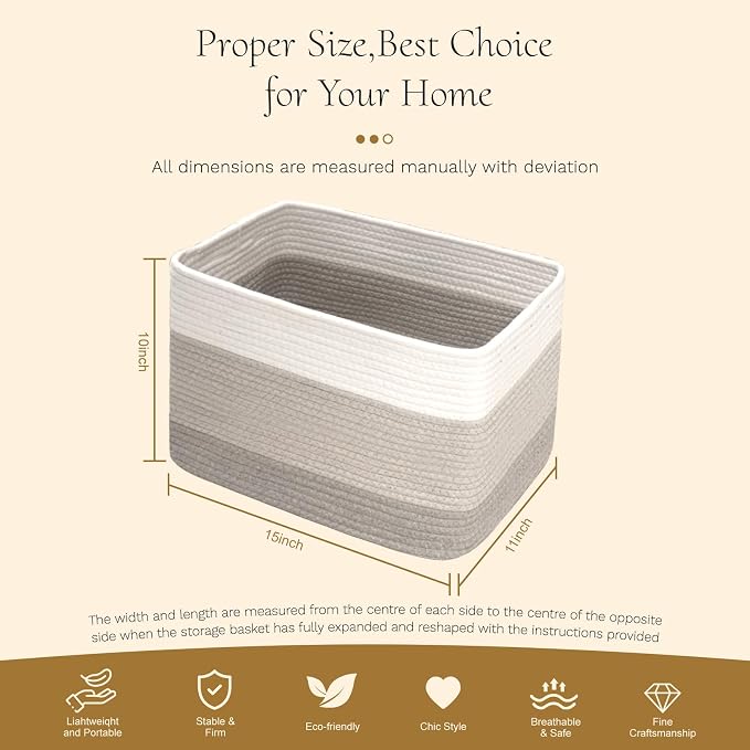 Hopegiver Woven Storage Baskets 15x11x10 Inch, 1 Pack Collapsible Cube Storage - Image 8