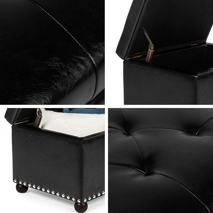 Joveco Leather Storage Ottoman, - Image 5