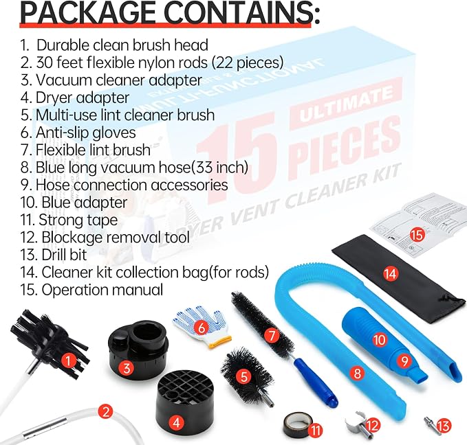BLuesea Dryer Vent Cleaner Kit, 15-Piece Ultimate Dryer Cleaning Kit Include 30 - Image 6