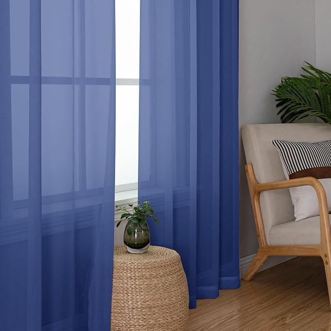 Chyhomenyc Royal Blue Sheer Curtains 96 inches Long 2 Panels, Light Filtering - Image 6