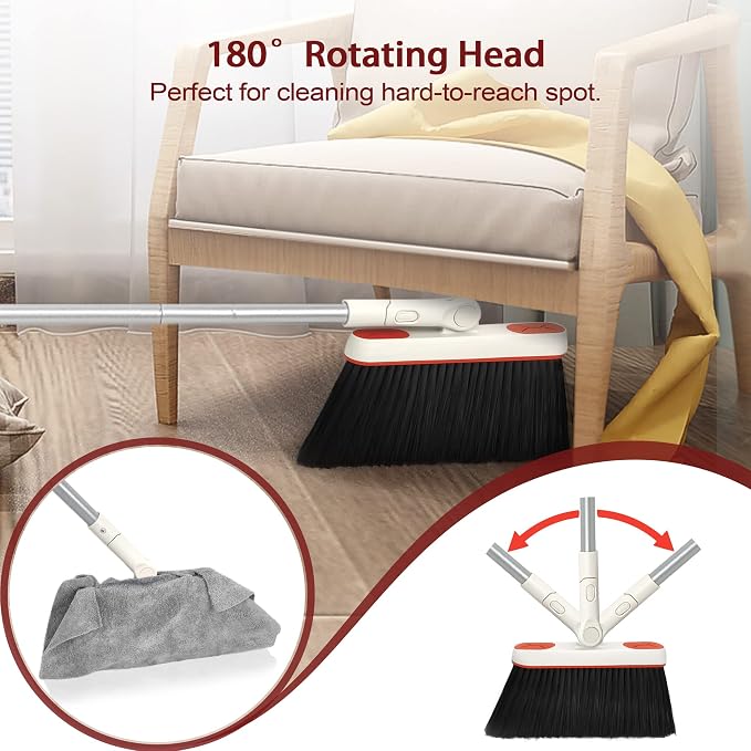 JEHONN Broom and Dustpan Set for Home, Long Handle Lightweight 180 Degree - Image 7