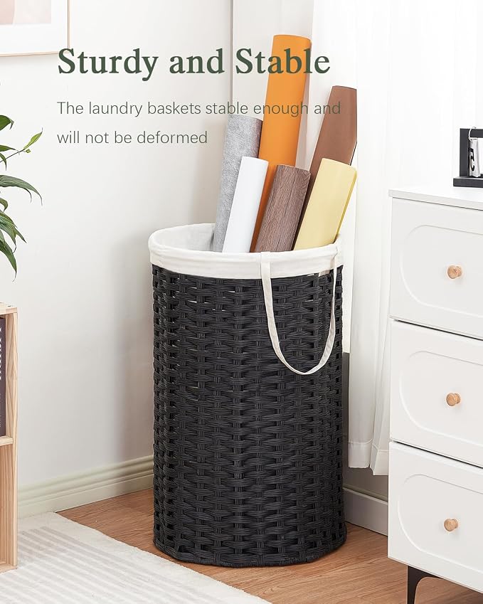 34.3 Gal Large Laundry Hamper Laundry Basket Round Handwoven Wicker Laundry - Image 7