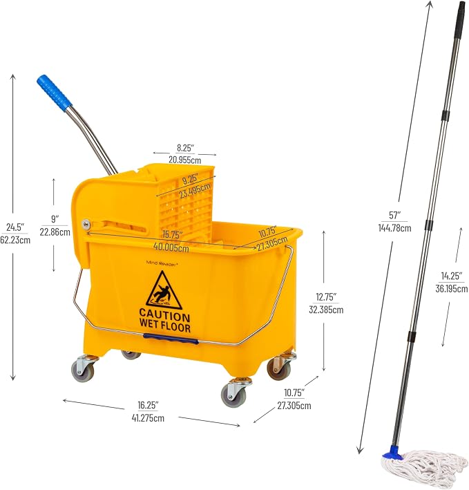 Mind Reader Bucket with Wringer and Mop Set, 22 Qt, Floor Cleaning, 16.25" L x - Image 4