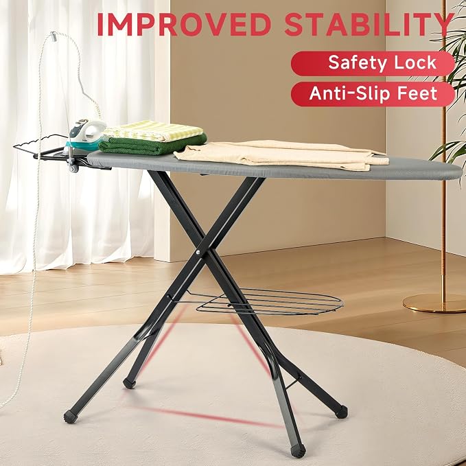 Extra Wide Full Size Ironing Board 57" L X18 W, Foldable Adjustable Iron Board - Image 5