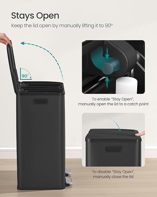 SONGMICS Trash Can, 2 x 8 Gallon Dual-Compartment Garbage Can - Image 5