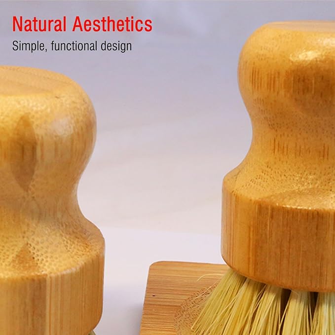Bamboo Palm Dish Brush Set, Natural Bristle Dish Brush - Image 4