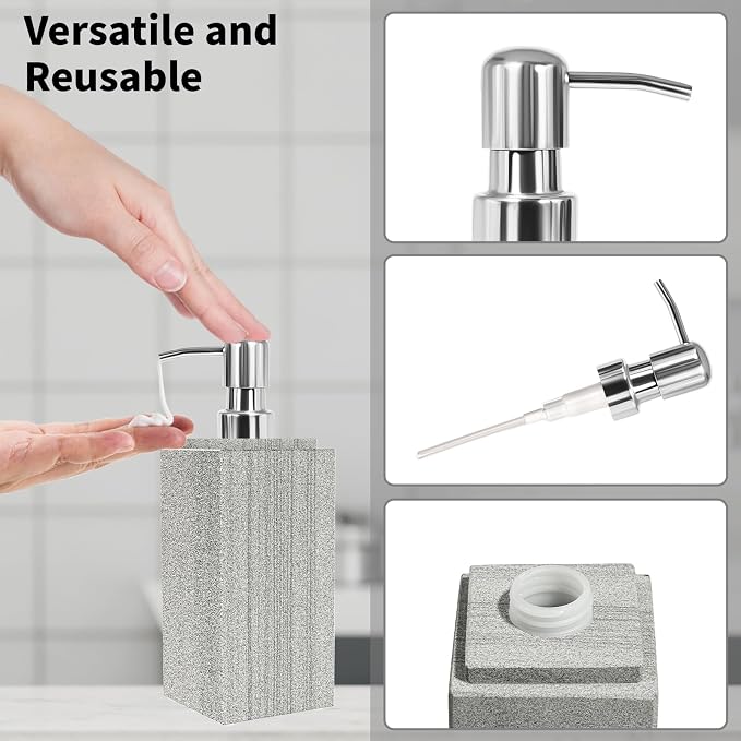 Marble Soap Dispenser for Bathroom, Amaauto Natural Marble Hand Liquid&Lotion - Image 2
