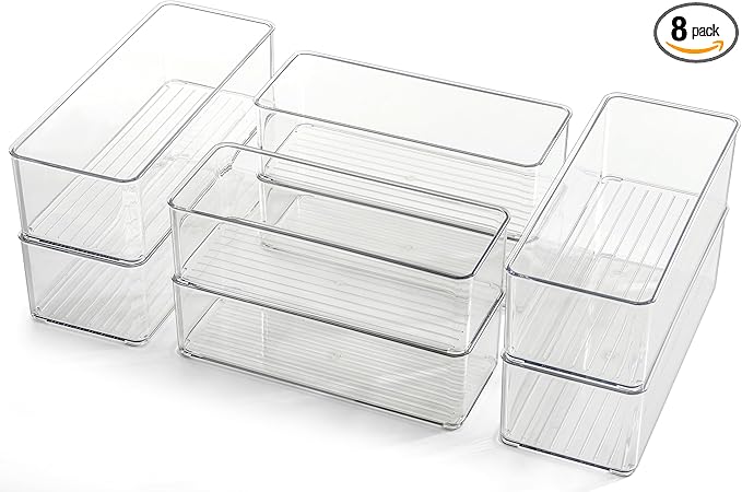 Hudgan 8 Pack Clear Plastic Drawer Organizers Set, Stackable Deep Drawer by HUDGAN
