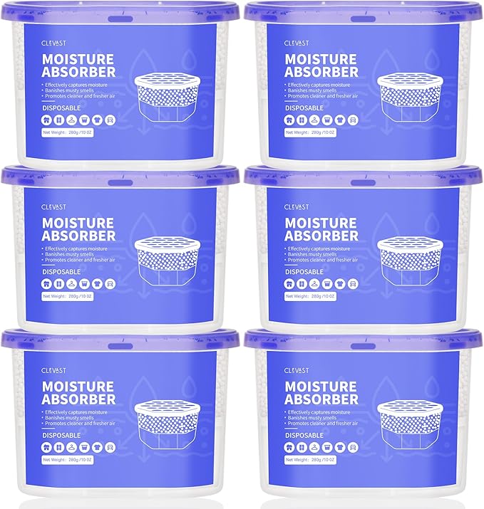 CLEVAST Moisture Absorbers Boxes, 10 OZ, 6 Pack, Dehumidifier Box by CLEVAST