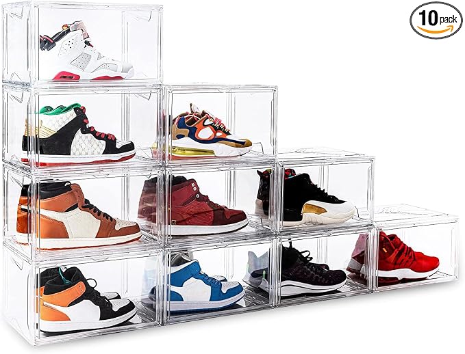 KDOR Shoe Box for sneakers，Closet, hat Clear Plastic Stackable 10 Pack Sneaker by KDOR