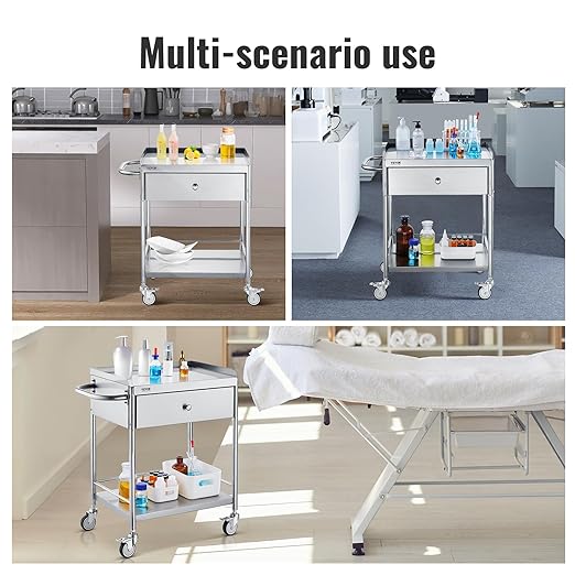 VEVOR Medical Cart, 2-Layer Stainless Steel Cart 220 lbs Weight Capacity - Image 6
