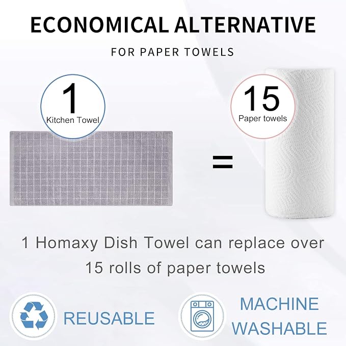 Homaxy 100% Cotton Terry Kitchen Towels, Checkered Designed, Soft and Super - Image 9